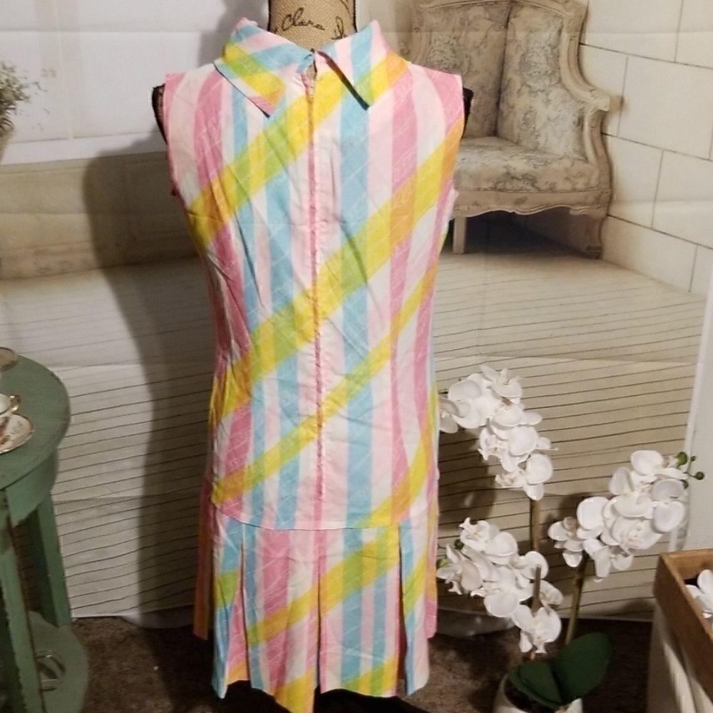 Westbury Fashions VTG Pastel Striped dress with kick pleats - Picture 7 of 8